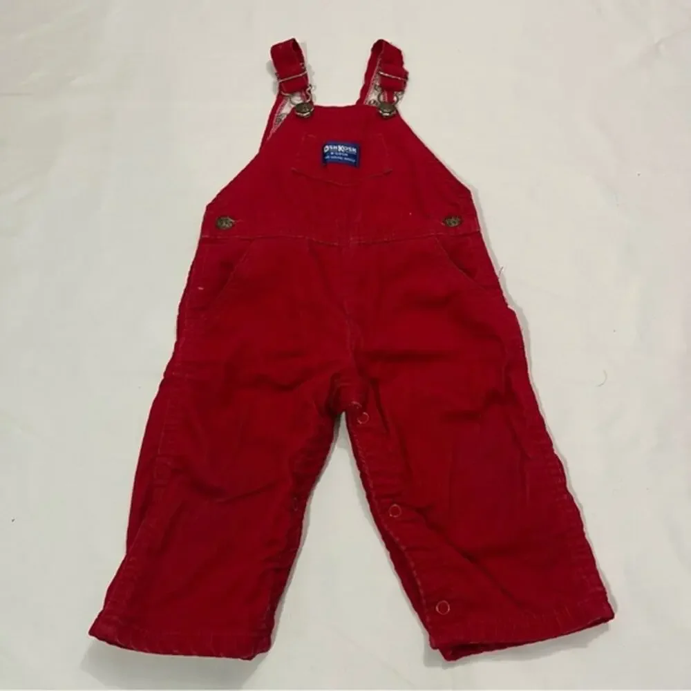 Vintage 90s OshKosh B'Gosh Skiing Bunnies Lined Corduroy Overalls Size 18M Baby